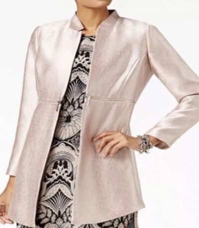 New Alfani Modern Rose Metallic Open Jacket Zipper Detail Sz 8