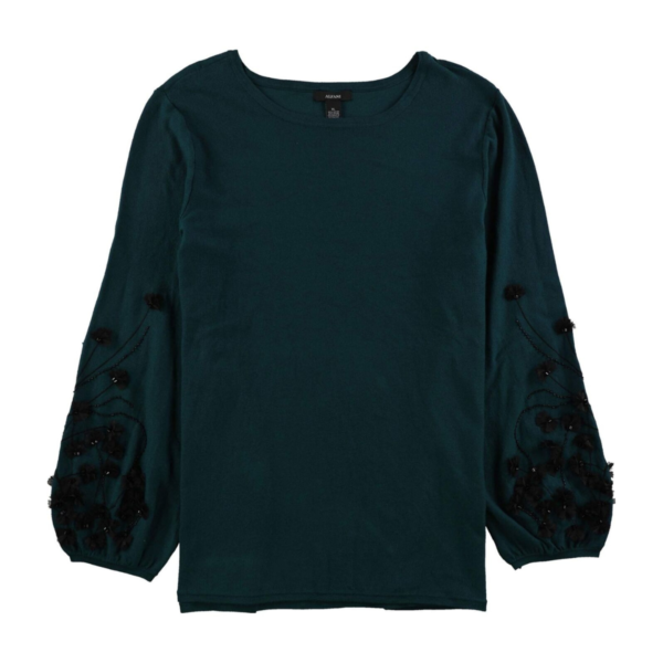 Alfani Womens Embellished Bishop Sleeves Pullover Sweater L , Ocean Teal