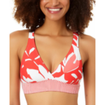 Anne Cole Womens Printed Banded Bikini Swim top Orange XS