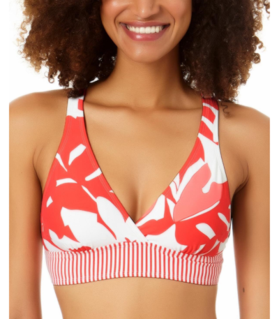 Anne Cole Womens Printed Banded Bikini Swim top Orange XS