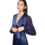 Avec Les Filles Women's Long Wrap Dress with Sheer Sleeves 12 Chronoarc