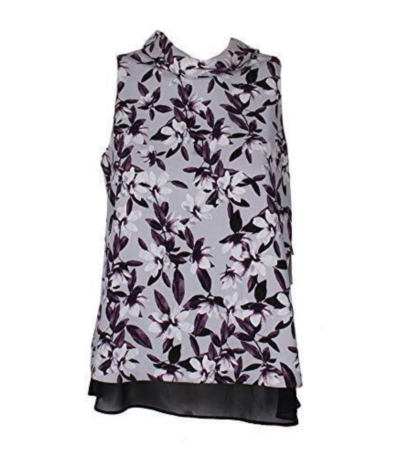 Alfani Womens Floral Print Chiffon Hem Halter Top Purple 12