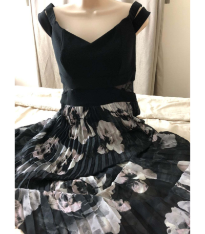 Xscape Long Pleated Floral Dress Black $239 ChronoArc (4)