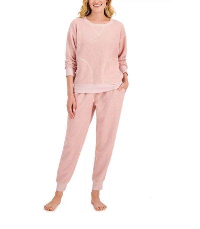 Jenni Women’s Solid Sherpa Pajama Set, Pink, Small