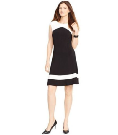 American Living cap sleeve Colorblocked Jersey Dress Black White 8