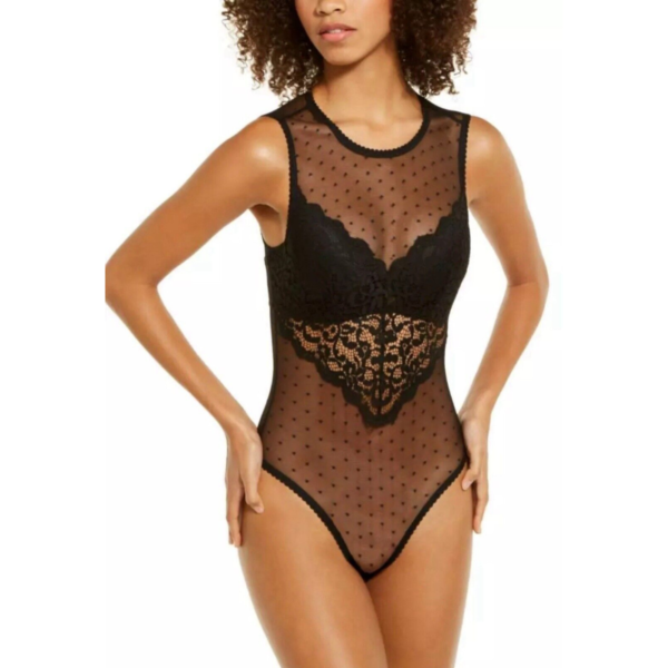 Inc International Concepts Sheer Swiss Dot Cupped Bodysuit-Black-S,M,L,XXL