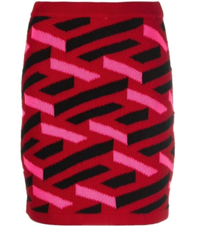 Versace geometric intarsia knitted skirt Pink Size 38