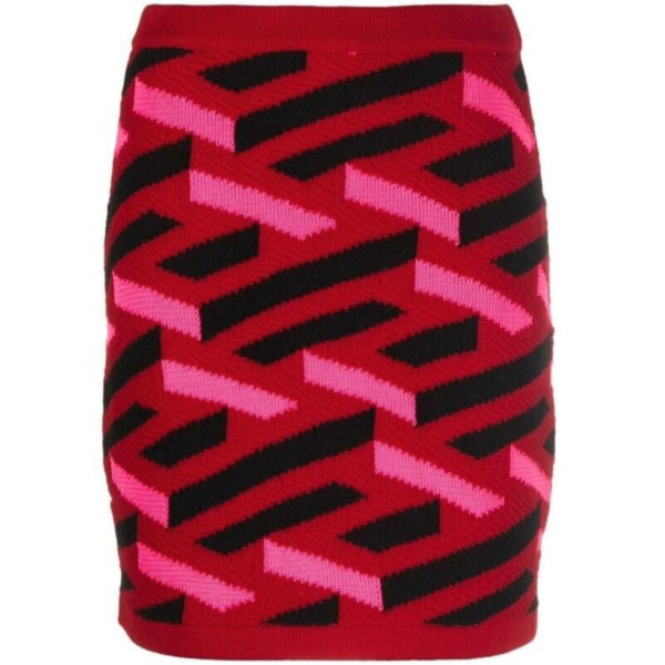 Versace geometric intarsia knitted skirt Pink Size 38