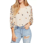 $104 FREE PEOPLE Wild Flowers Embroidered Peasant Top Boho XS