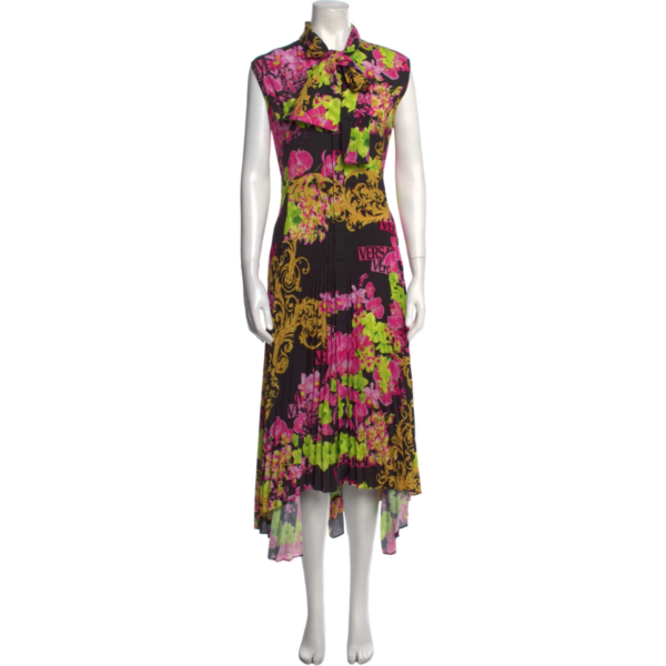 NWT Versace Floral Print Long Dress Black