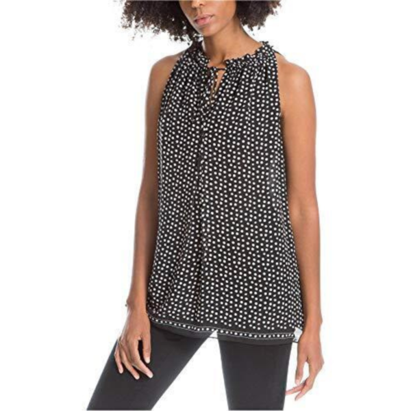 MAX STUDIO London Sleeveless Tie-Neck Blouse Women's Polka Dot Top XS