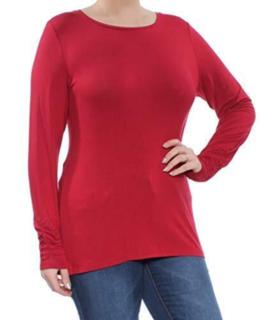 Alfani Long-Sleeve Ruched Top Banner Red L