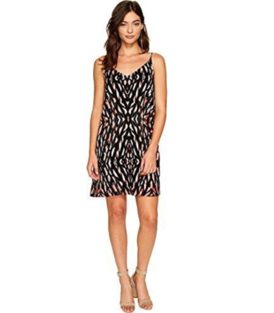 1.STATE Womens Printed A-line Slip Dress, Black, Medium