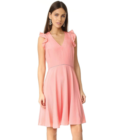 Rebecca Taylor Women's Sleeveless Silk Ruffle Neck Dress (8,Peach)