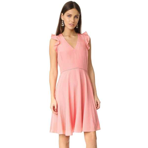 Rebecca Taylor Women's Sleeveless Silk Ruffle Neck Dress (8,Peach)