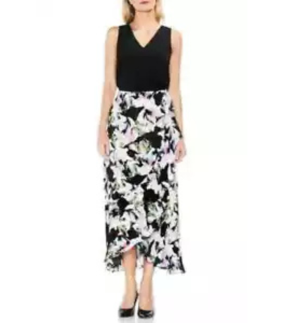 Vince Camuto Floral-Print Faux-Wrap Ruffled Rich Skirt Black 2