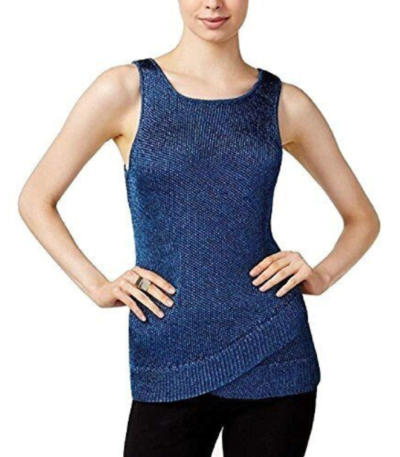 Bar III Womens Metallic Knit Tank Top Sweater Blue X-Small