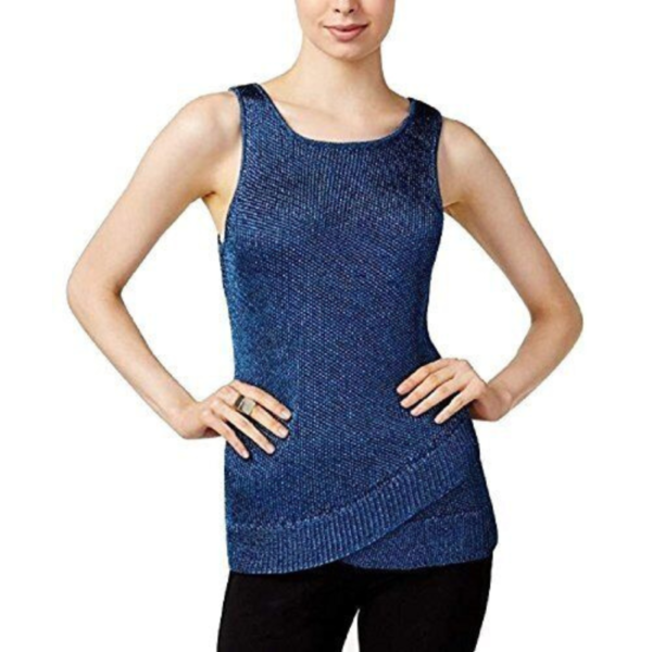 Bar III Womens Metallic Knit Tank Top Sweater Blue X-Small