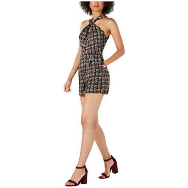 19 Cooper Womens Black Plaid Halter Romper Size XS