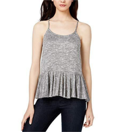 bar III Womens Racerback Space Dye Peplum Top Gray L