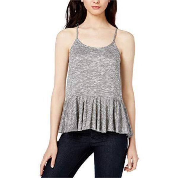 bar III Womens Racerback Space Dye Peplum Top Gray L