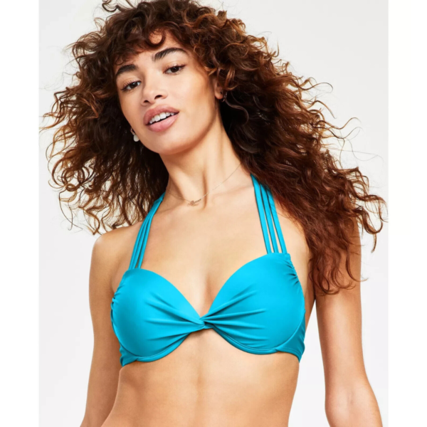 Salt + Cove Junior's Aqua Strappy Underwire Push-Up Halter Bikini Top Size XS