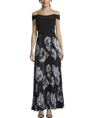 Xscape Womens Off-The-Shoulder Floral Formal Dress Black 12