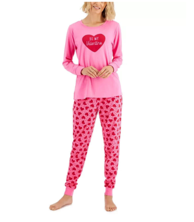 Family Pajamas Women's Be My Valentine Pajama Set, L Pink