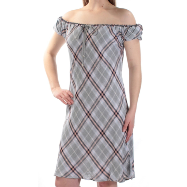 New Max Studio Plaid Off Shoulder Womens Ruffled Hem Dress Size S - 41S