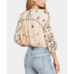 $104 FREE PEOPLE Wild Flowers Embroidered Peasant Top Boho XS