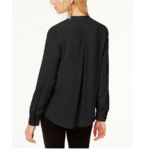 INC International Concepts Zipper-Pocket Surplice Blouse Black M