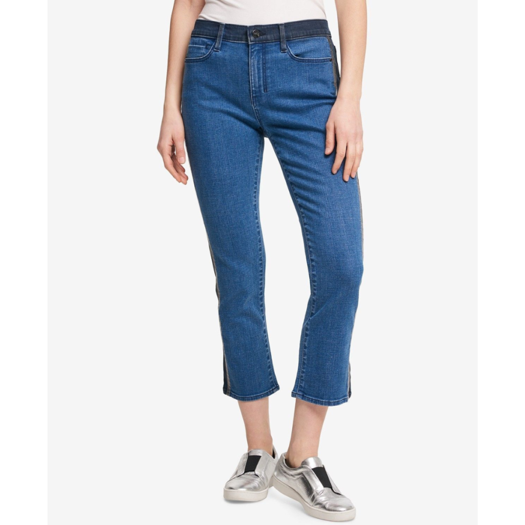 DKNY Mixed-Denim Cropped Jeans Indigo 28