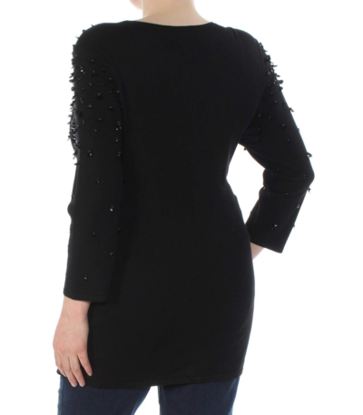 Alfani Womens Embellished Long Sleeves Pullover Sweater Black XL