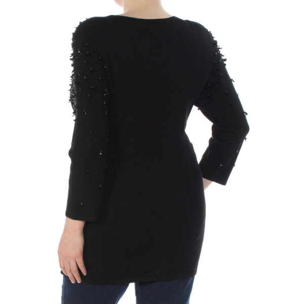 Alfani Womens Embellished Long Sleeves Pullover Sweater Black XL