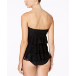 Island Escape Women's Sky Above Tiered Crochet Black Tankini Top Size 8