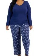 Charter Club Women's Cotton Pajama Set Medieval Blue Penguin