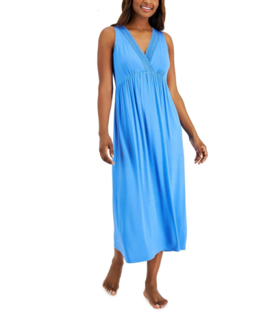 Charter Club Lace-Trim Long Nightgown Blue XS