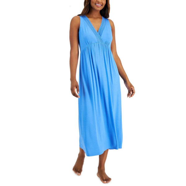 Charter Club Lace-Trim Long Nightgown Blue XS