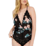 Inc Lace Chiffon Floral Lingerie Bodysuit-Vacation Tropical M Black