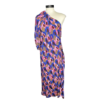 Zara Studio Abstract Pattern One Shoulder Puff Sleeve Dress, Size S