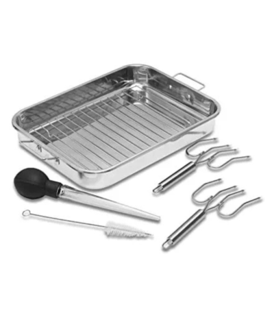 16" Stainless Steel Roaster Pan Set in Silver