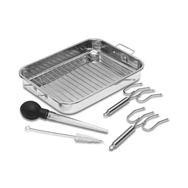 16" Stainless Steel Roaster Pan Set in Silver