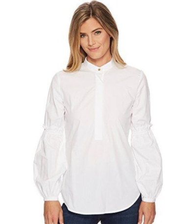 LAUREN RALPH LAUREN Women's Broadcloth Bishop-Sleeve Shirt White Medium