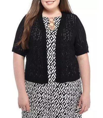 ROBBIE BEE Plus Size Knit Topper Sweater Cardigan 1X Black