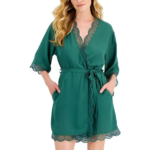 INC Intimates Green Pocketed Elbow Sleeves Sleepwear Robe Smoke Pine