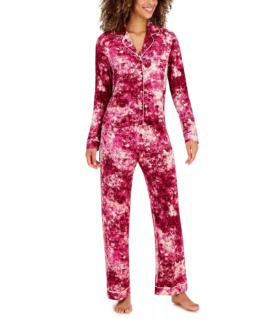 Jenni Women's 2-Piece Notch-Collar Pajama Set, Pink Splash Tie Dye