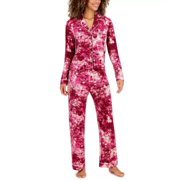 Jenni Women's 2-Piece Notch-Collar Pajama Set, Pink Splash Tie Dye