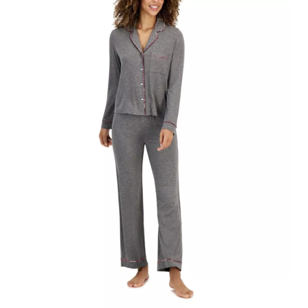 Jenni by Jennifer Moore Women's Notch Collar Pajama Set Pewter Heather