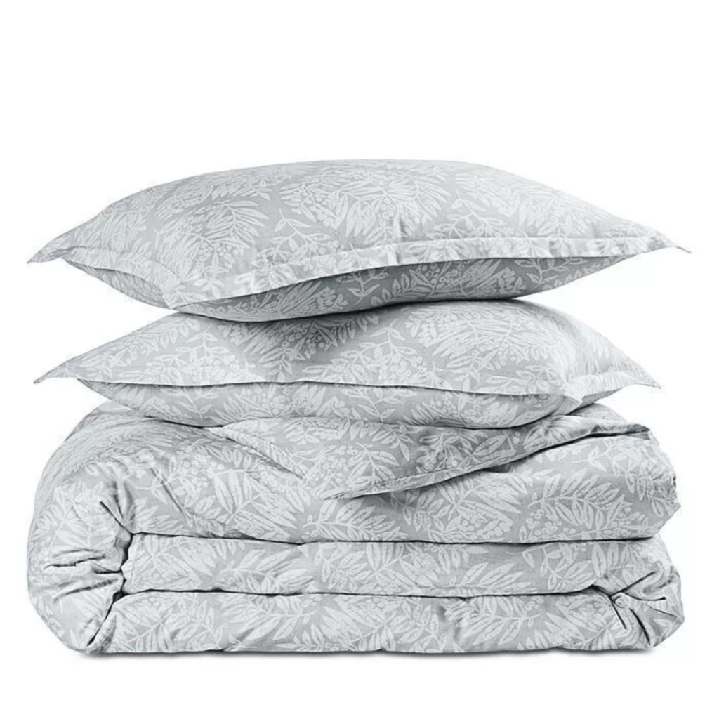 Sky Woodblock Flora KING Duvet Cover & Shams Set Gray $315