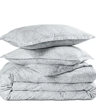 Sky Woodblock Flora KING Duvet Cover & Shams Set Gray $315